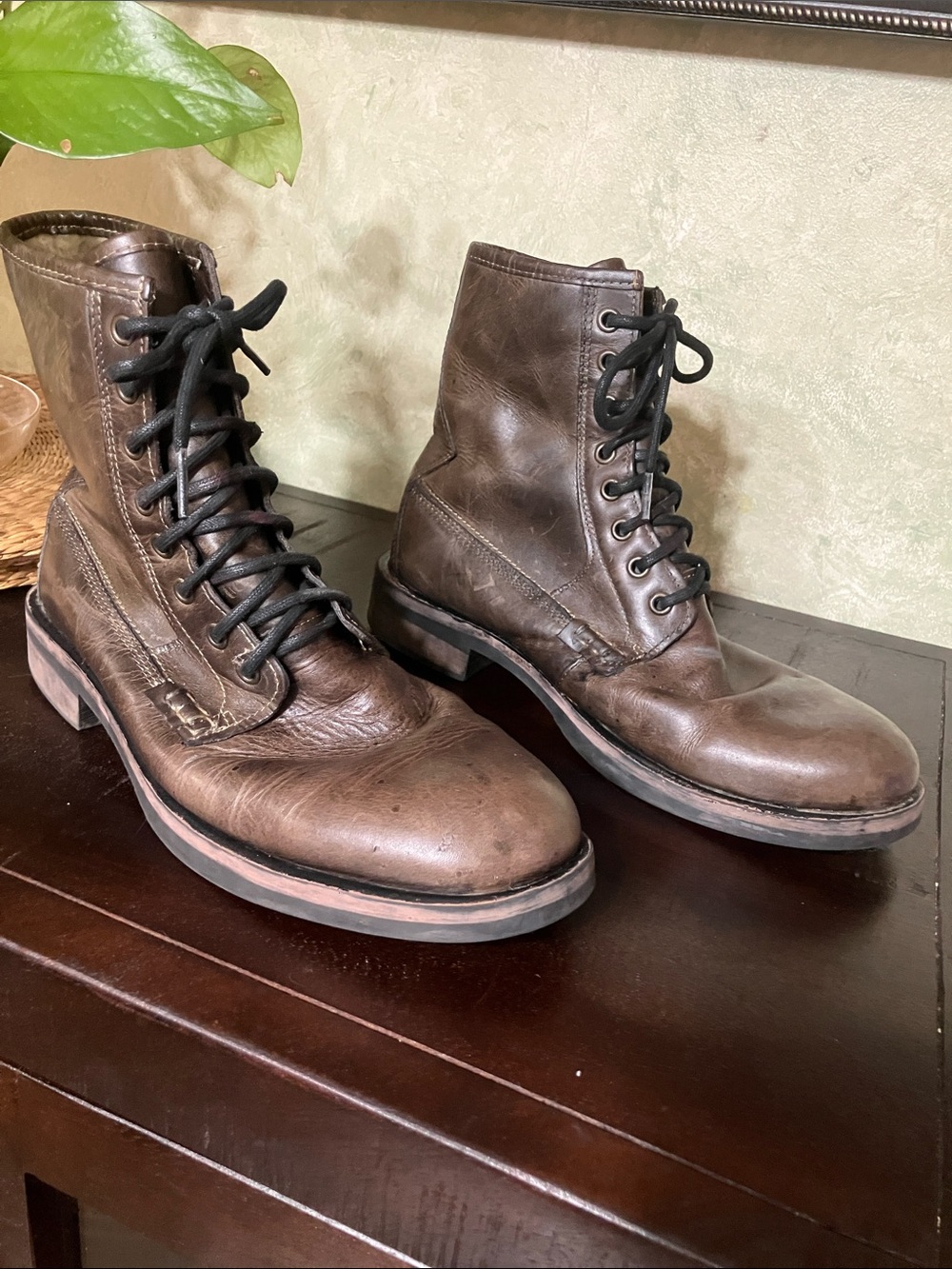 Aldo Dark Brown Leather Lace-Up, Lined Men's Boots